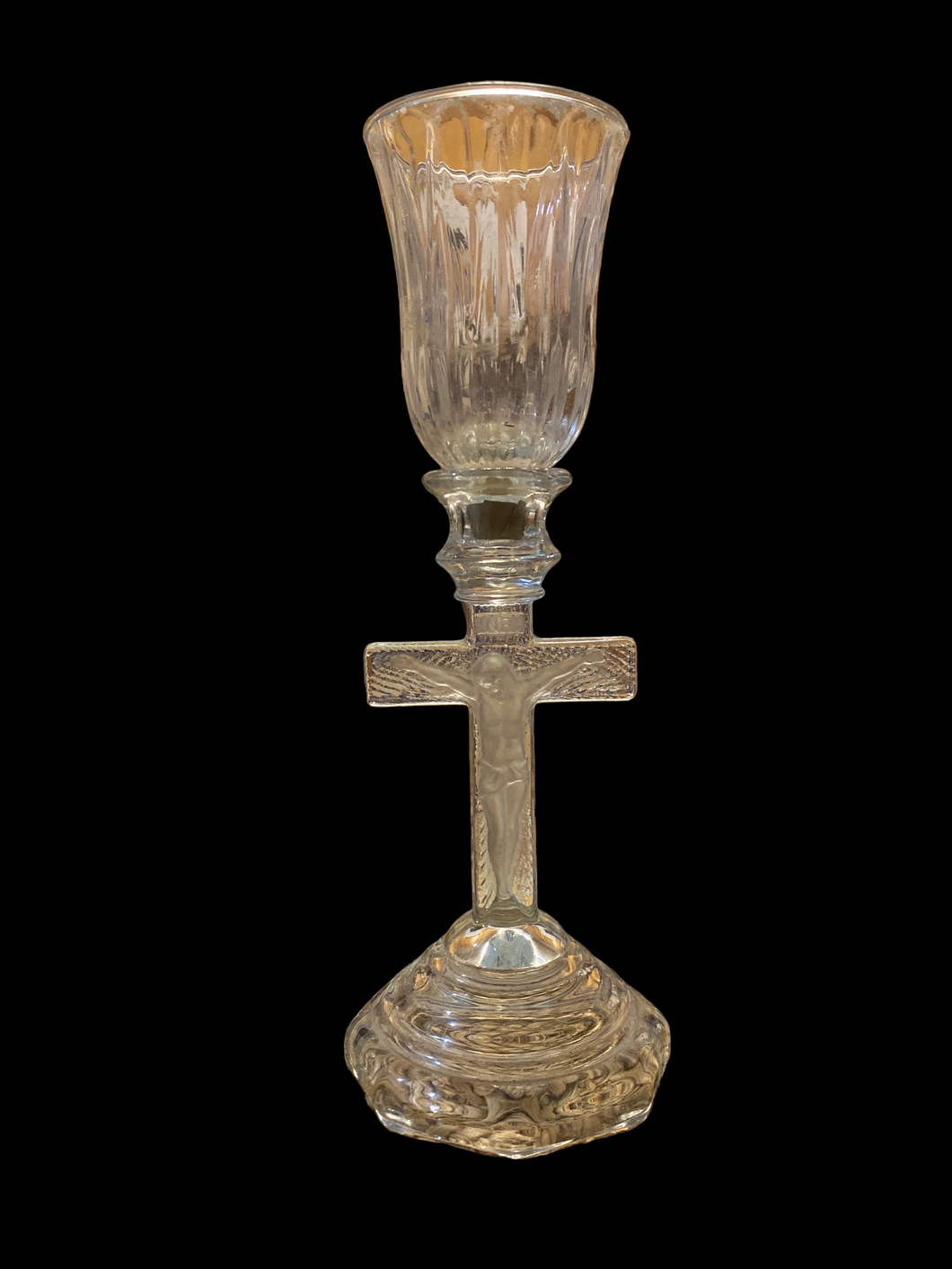 Vintage Clear glass Crucifix Candle Holder